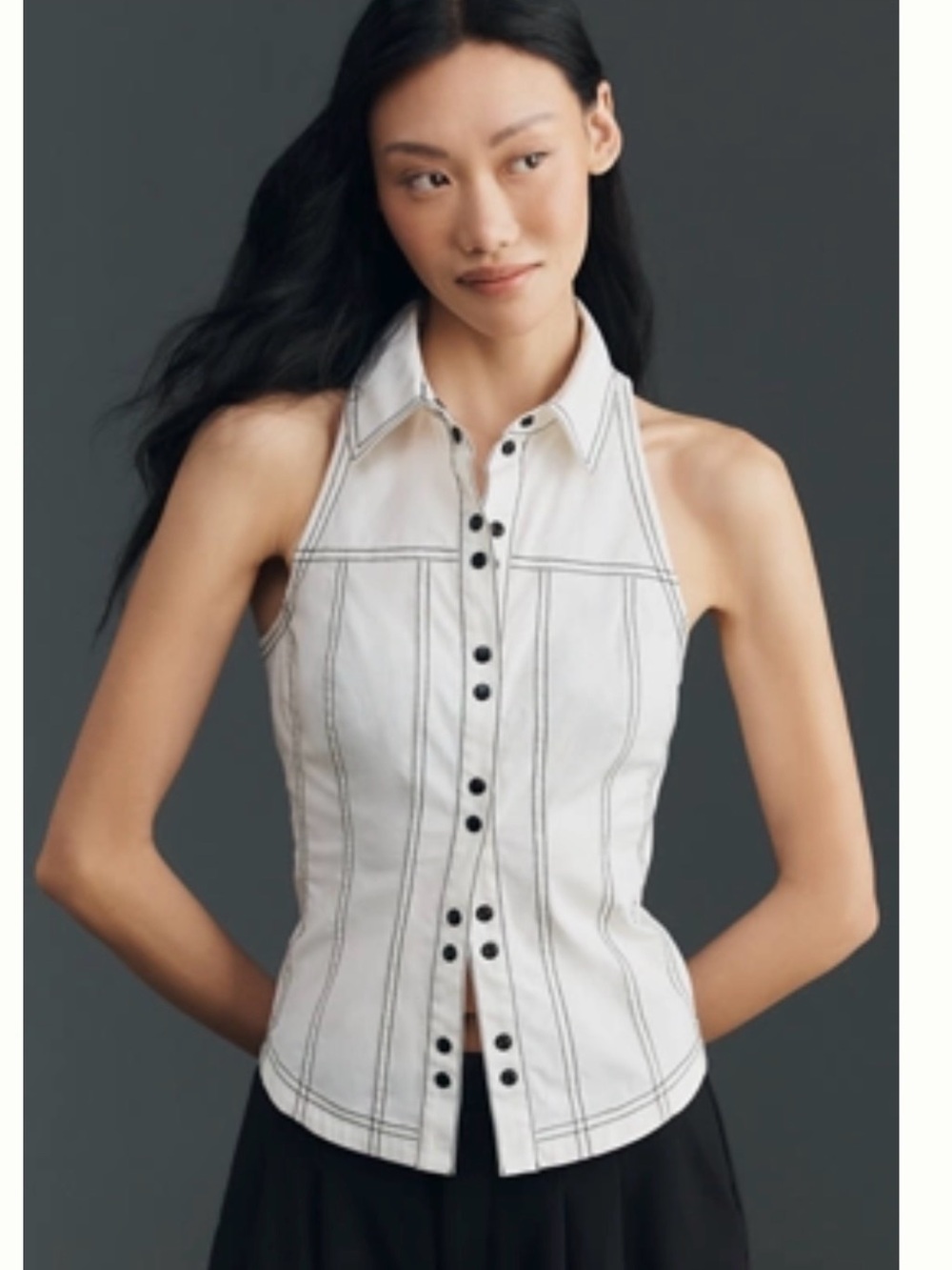 Pilcro Ivory Cream Halter Camisole with Contrast Stitching